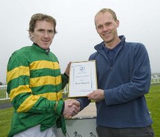 AP McCoy presenting Steve Gardner with BHS Access Achievement Award